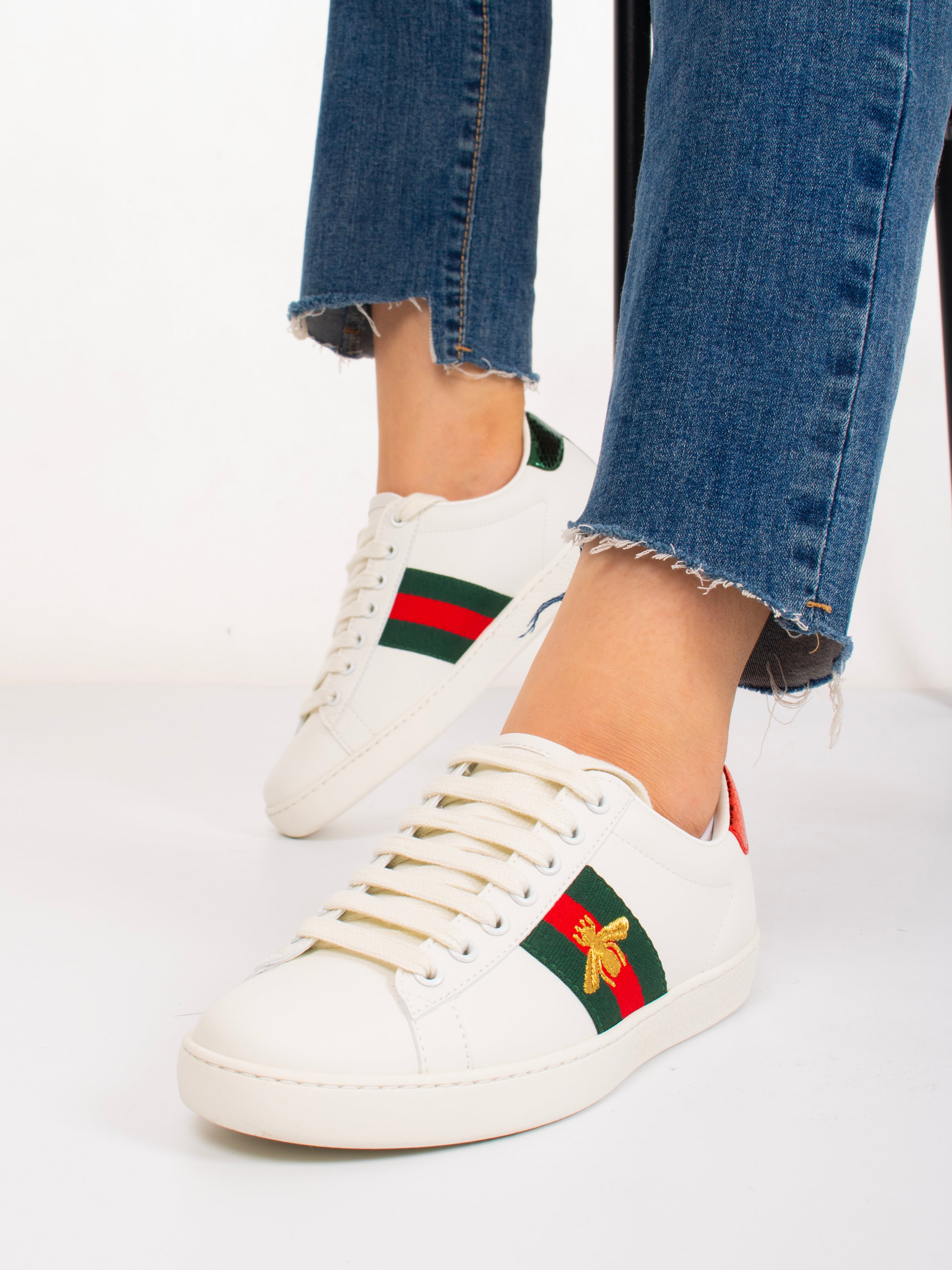 Gucci Ace Leather Sneakers in white