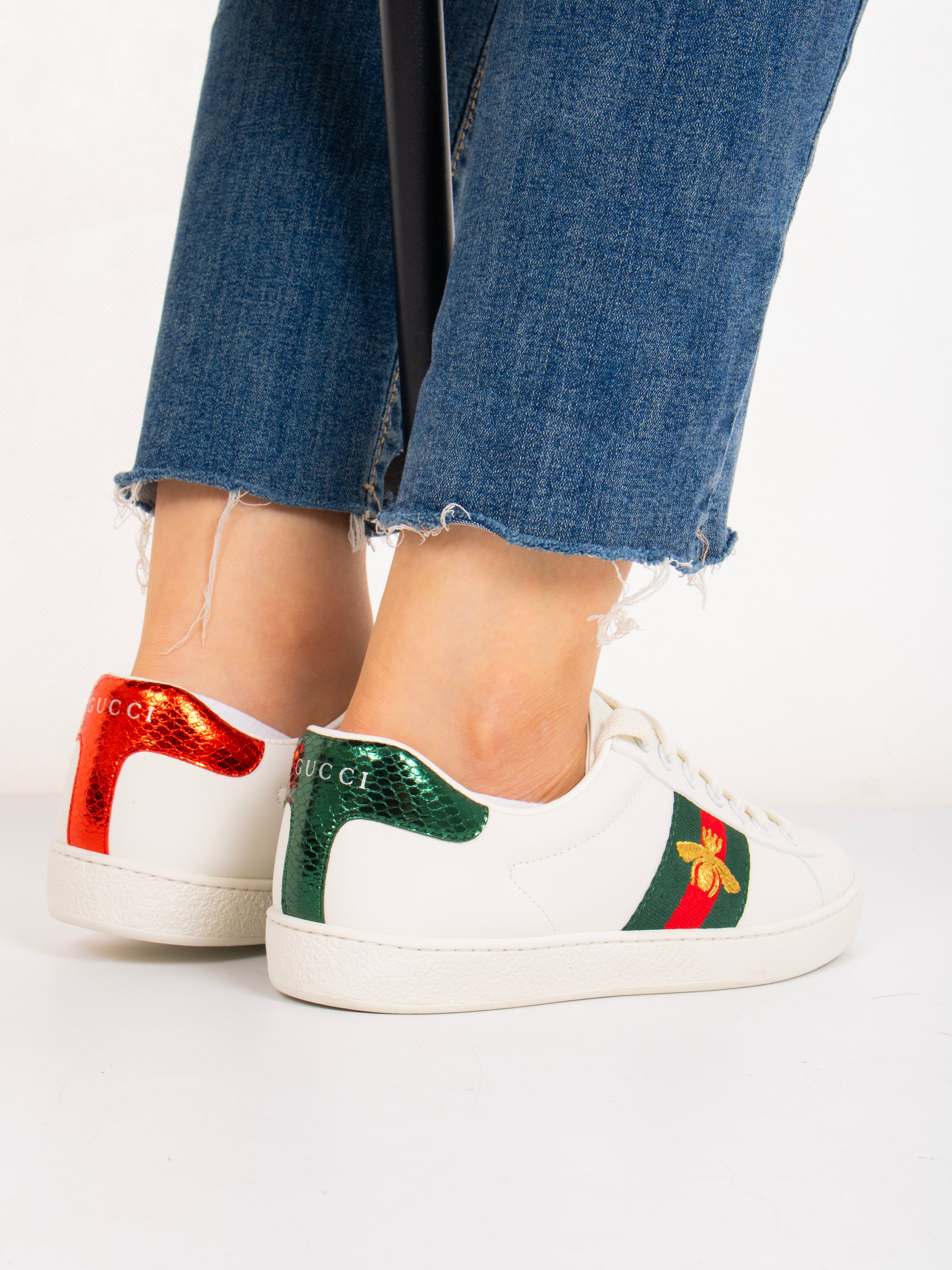 Gucci Ace Leather Sneakers in white